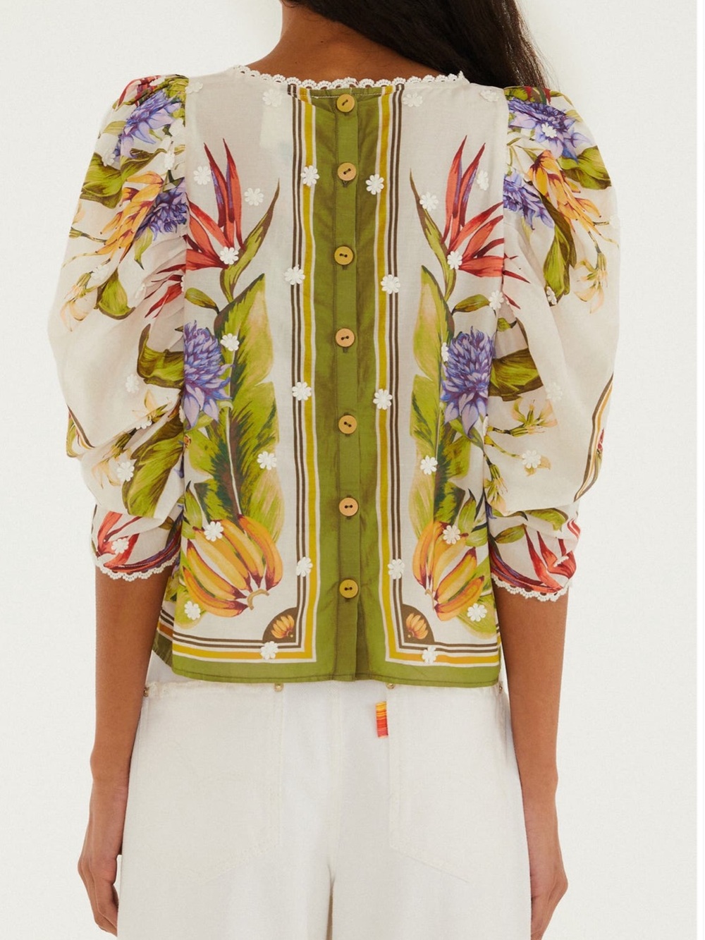 FARM Rio Tropical Print Lace Trim Top - Picture 2 of 5